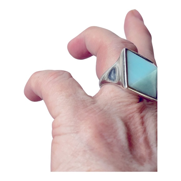 Designer Statement Ring! Heavy Sterling with Pyramid Chalcedony 20mm square! - Picture 3 of 10